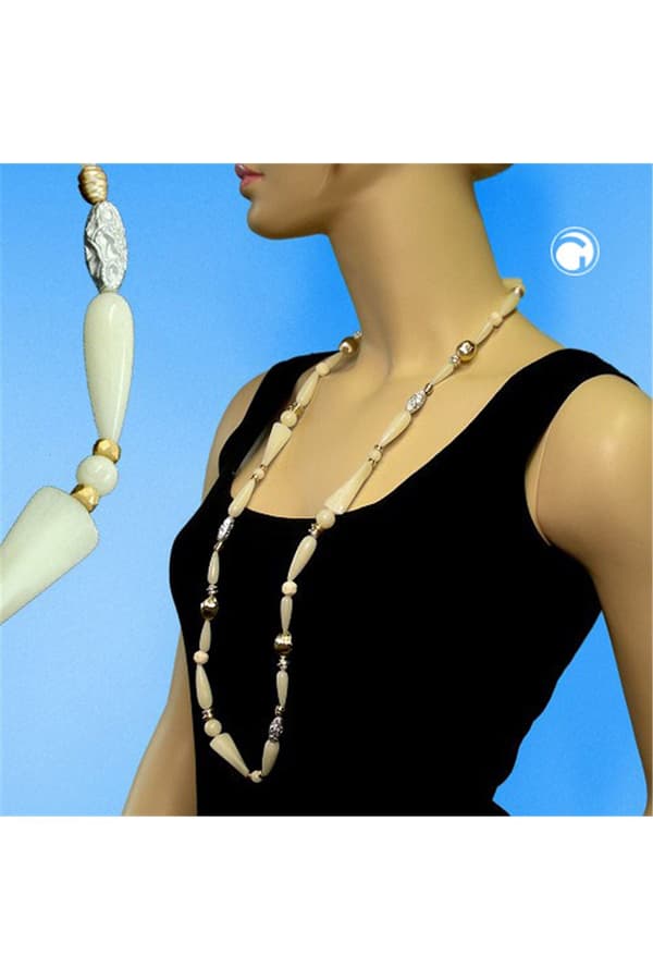 Necklace Beads Cream 96cm - GL03435