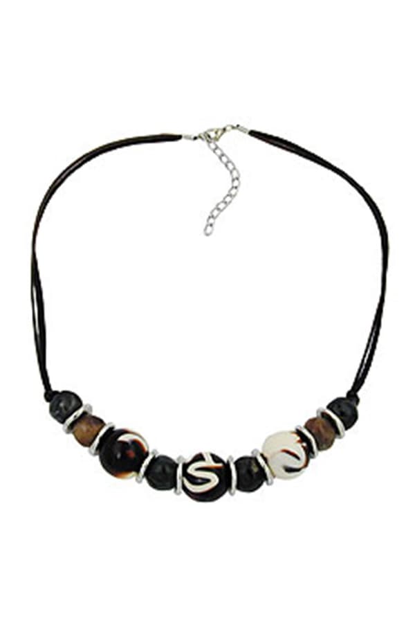 Necklace Brown-White Beads 54cm - GL02622