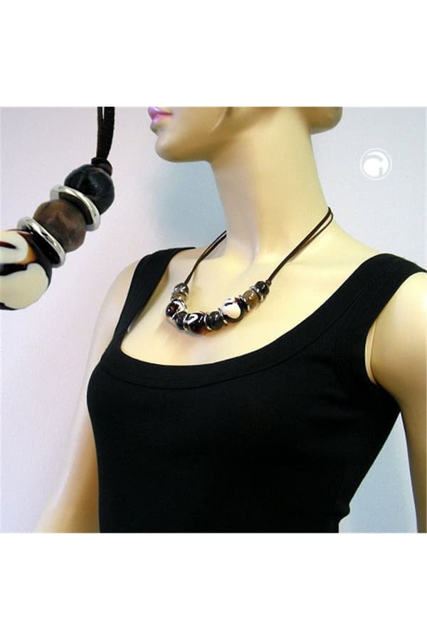 Necklace Brown-White Beads 54cm - GL02622