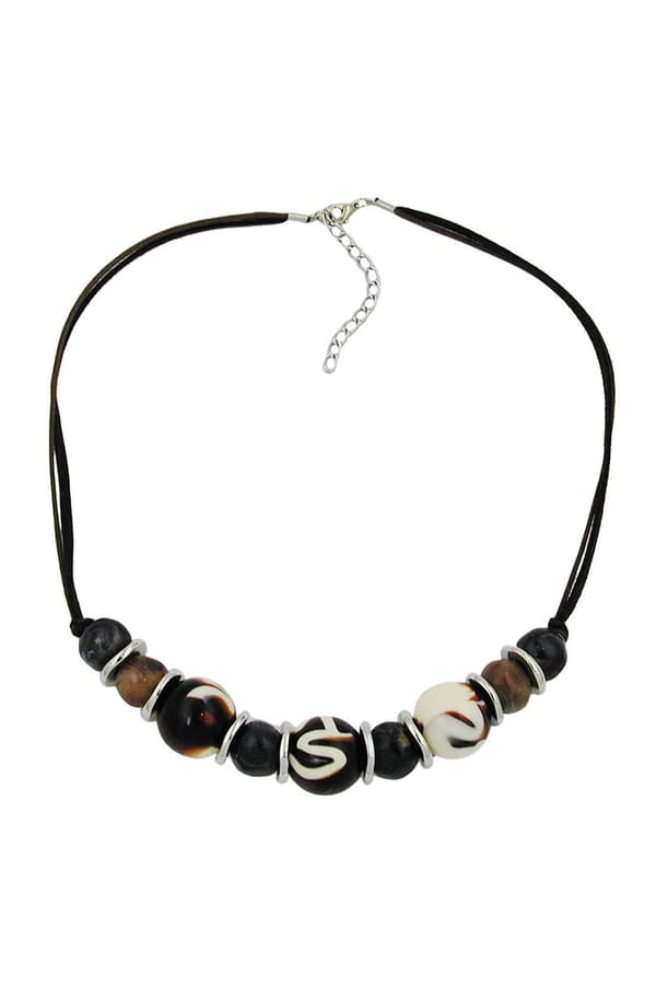Necklace Brown-White Beads 54cm - GL02622