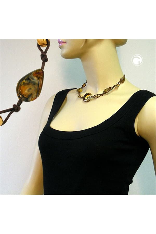 Necklace Disk Brown-Beige-Gold 45cm - GL02603