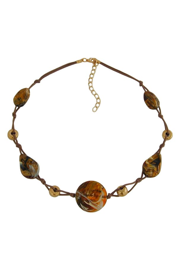 Necklace Disk Brown-Beige-Gold 45cm - GL02603