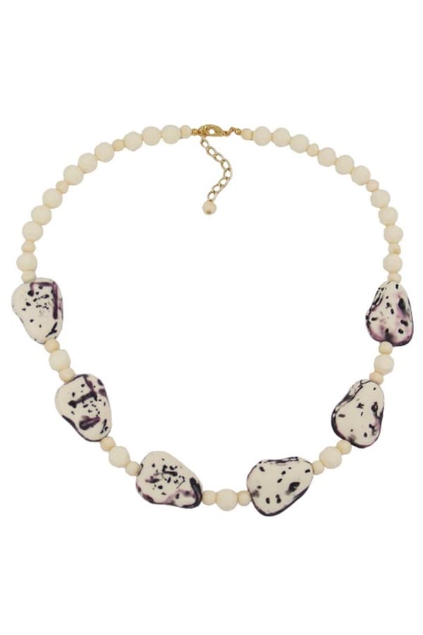 Necklace Fantasy Beads Ivory-Purple 53cm - GL02357