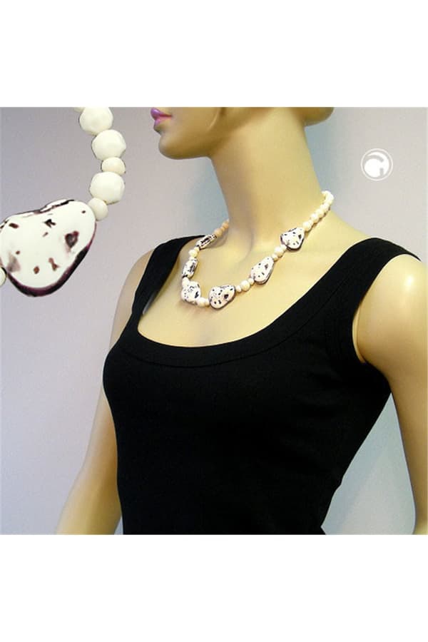 Necklace Fantasy Beads Ivory-Purple 53cm - GL02357