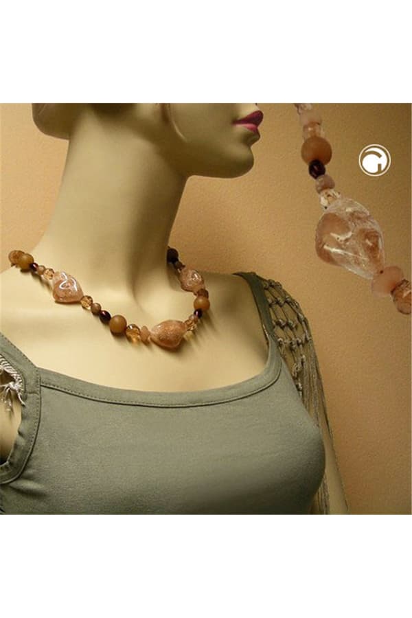 Necklace Crash-Nugget-Beads Brown 55cm - GL02355