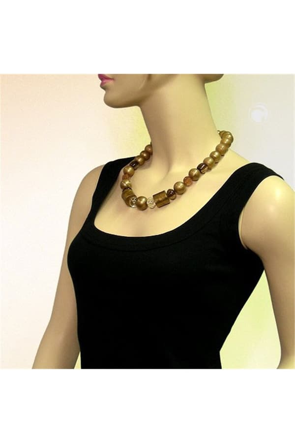 Necklace Beads Gold-Brown 55cm - GL02347