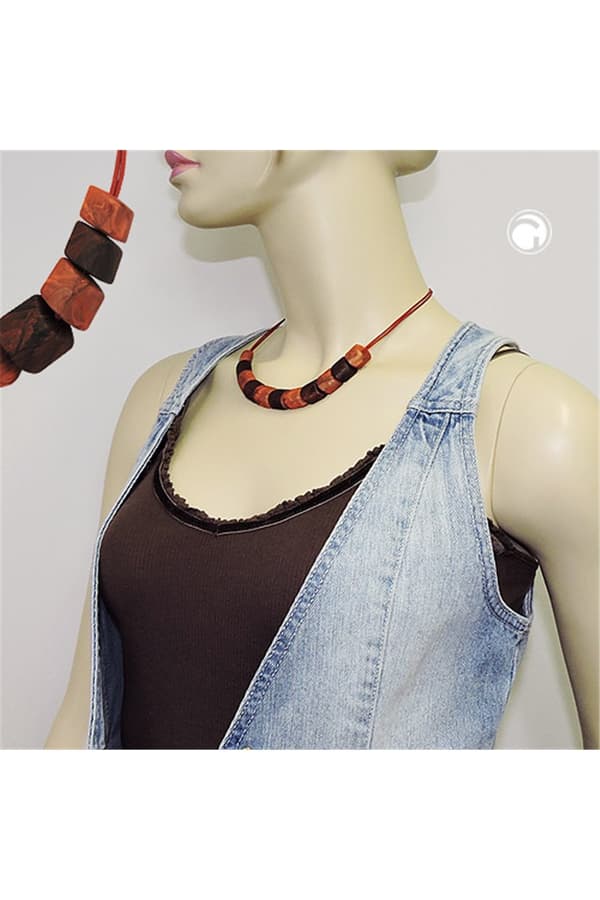 Necklace Slanted Beads Mixed Brown - GL02304
