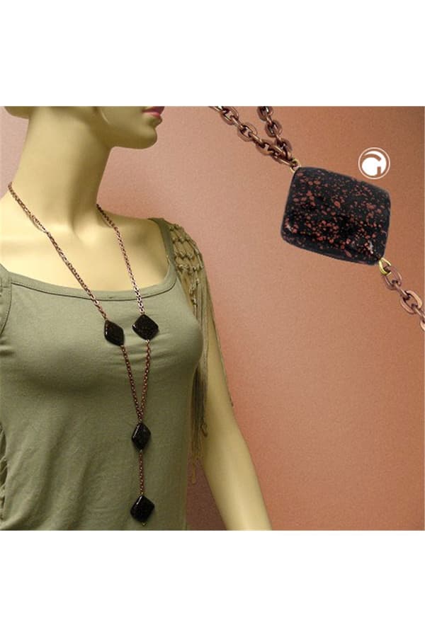Necklace Square Black-Copper-Tone 100cm - GL02268