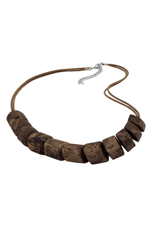 Necklace Slanted Bead Brown Marbled - GL02208