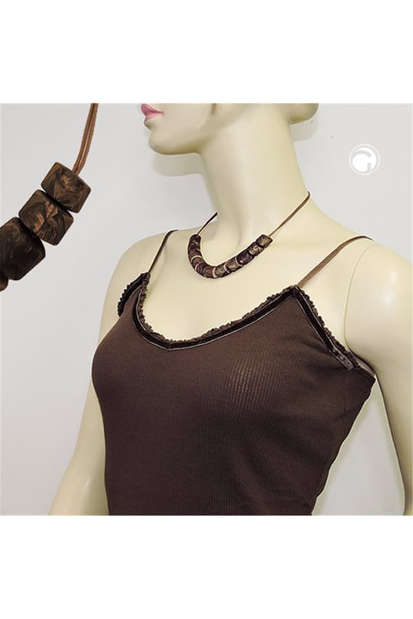 Necklace Slanted Bead Brown Marbled - GL02208