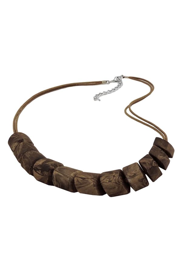 Necklace Slanted Bead Brown Marbled - GL02208
