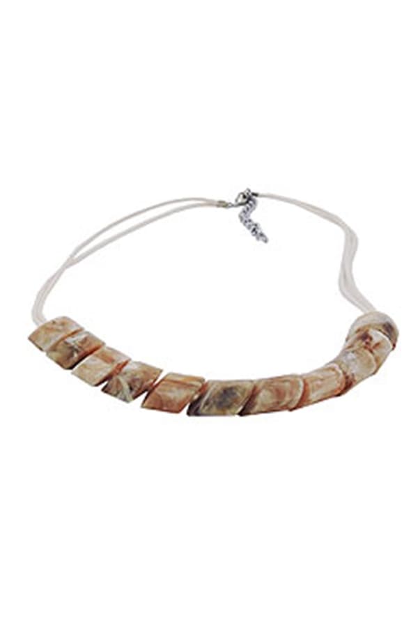 Necklace Slanted Beads Beige Marbled - GL02181