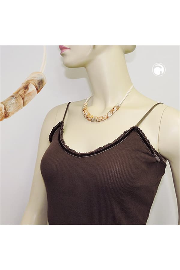 Necklace Slanted Beads Beige Marbled - GL02181