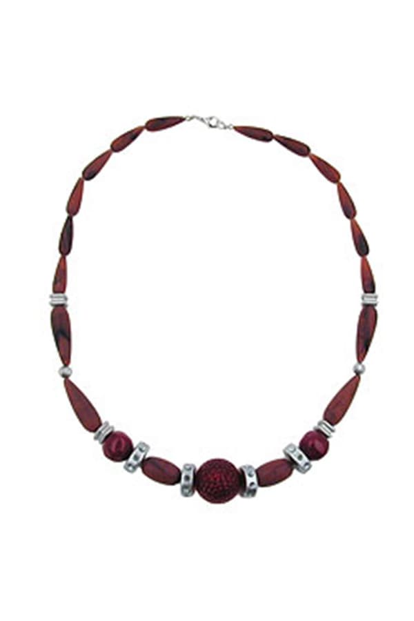 Necklace Chocolate Brown Red Silver-Grey - GL01707