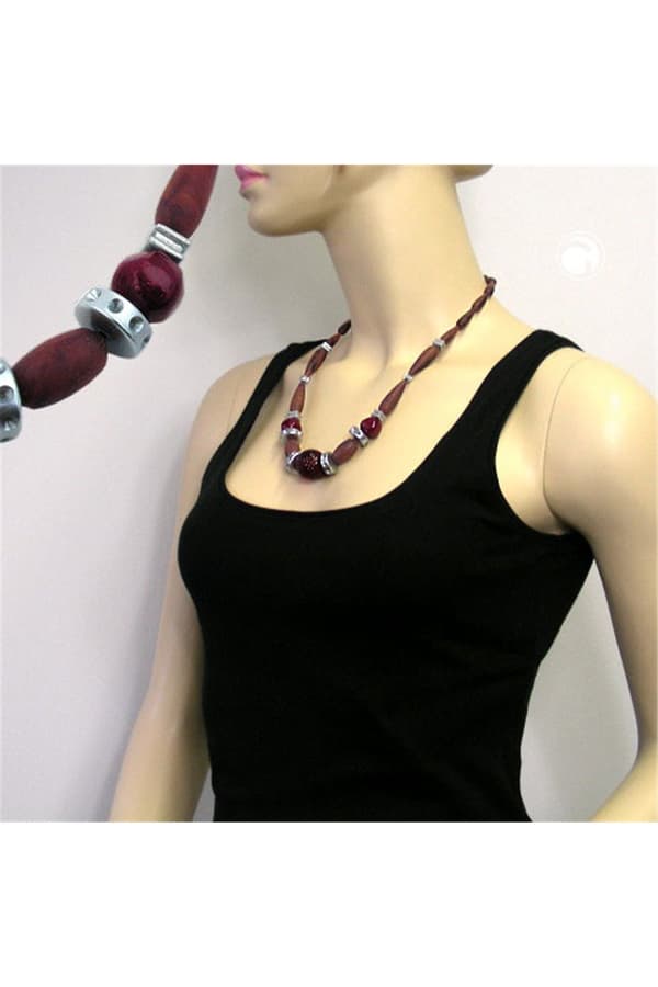 Necklace Chocolate Brown Red Silver-Grey - GL01707