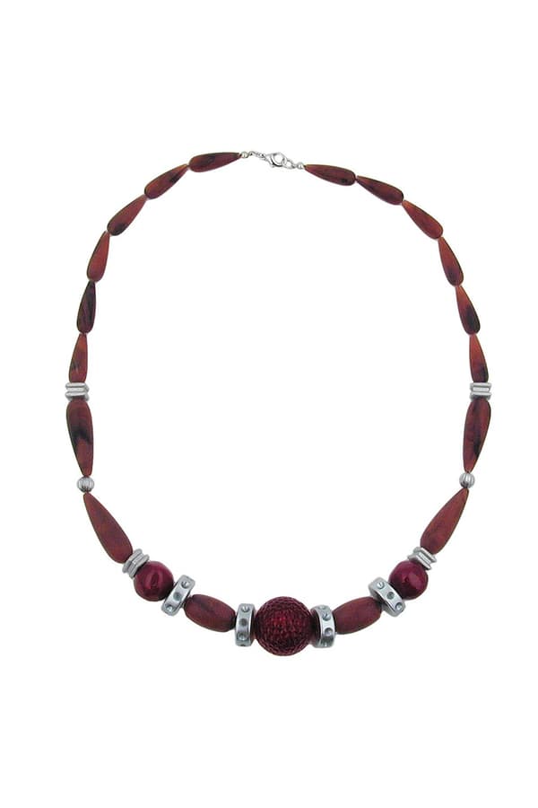 Necklace Chocolate Brown Red Silver-Grey - GL01707