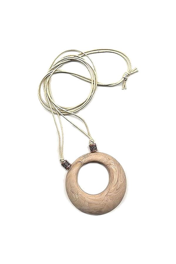 Necklace Beige Marbled Amulett 80cm - GL01496