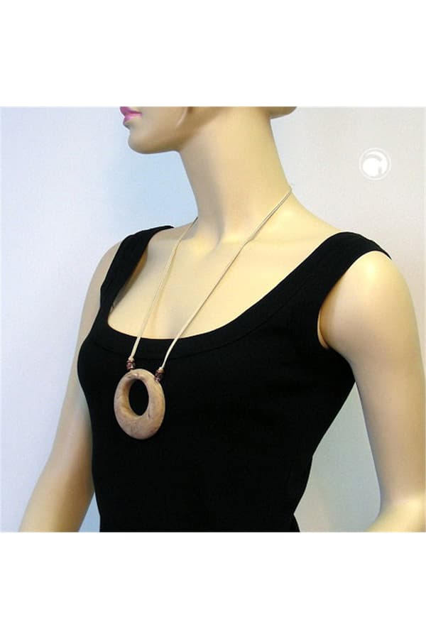 Necklace Beige Marbled Amulett 80cm - GL01496