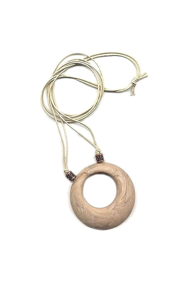 Necklace Beige Marbled Amulett 80cm - GL01496