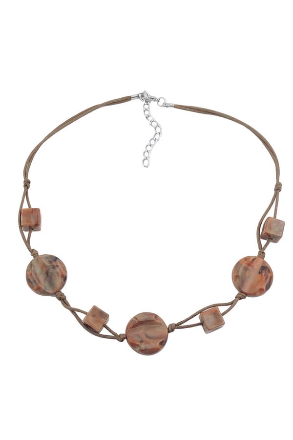 Necklace Beads On Cord Marbled Brown - GL01047