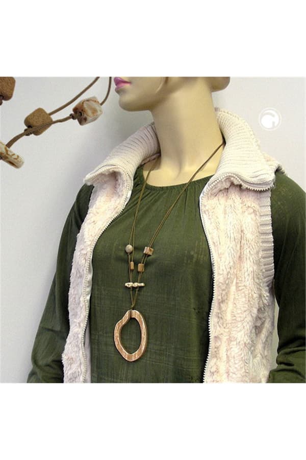 Necklace Brown/Beige Large Ring Pendant - GL00947