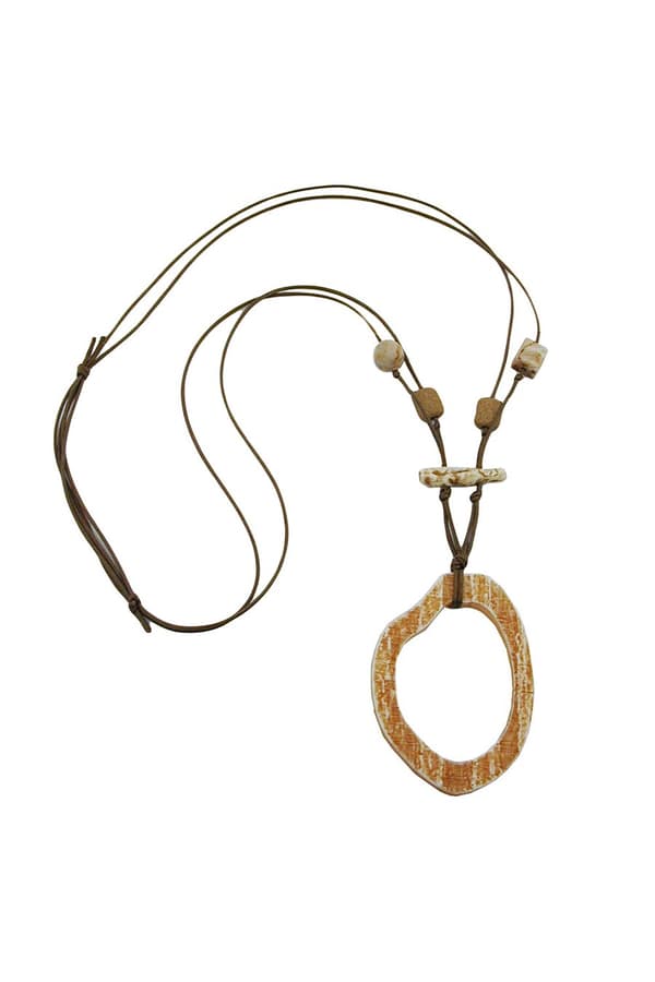Necklace Brown/Beige Large Ring Pendant - GL00947