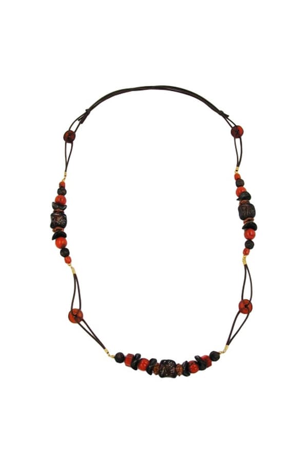 Necklace Stone Bead Red-Brown 100cm - GL00342