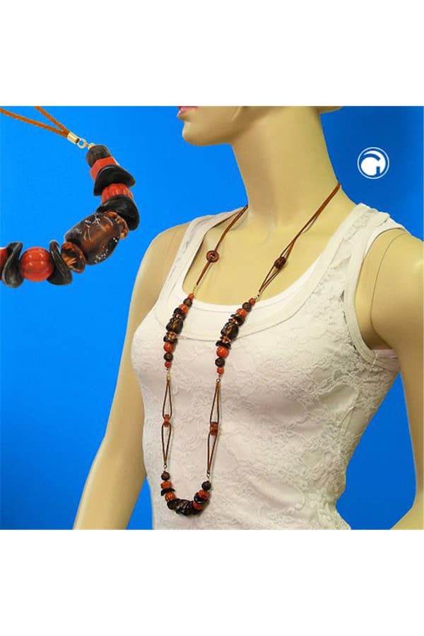 Necklace Stone Bead Red-Brown 100cm - GL00342