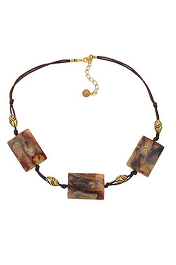 Necklace 3x Squares Brown/Beige - GL00277