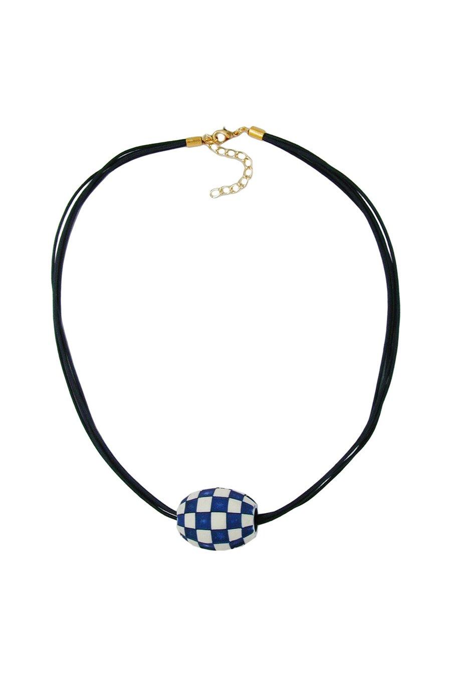 NECKLACE OLIVE IVORY-BLUE & GOLD 50CM