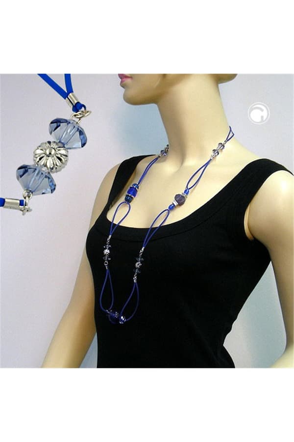Necklace Blue Beads Blue Chain 95cm - GL02484