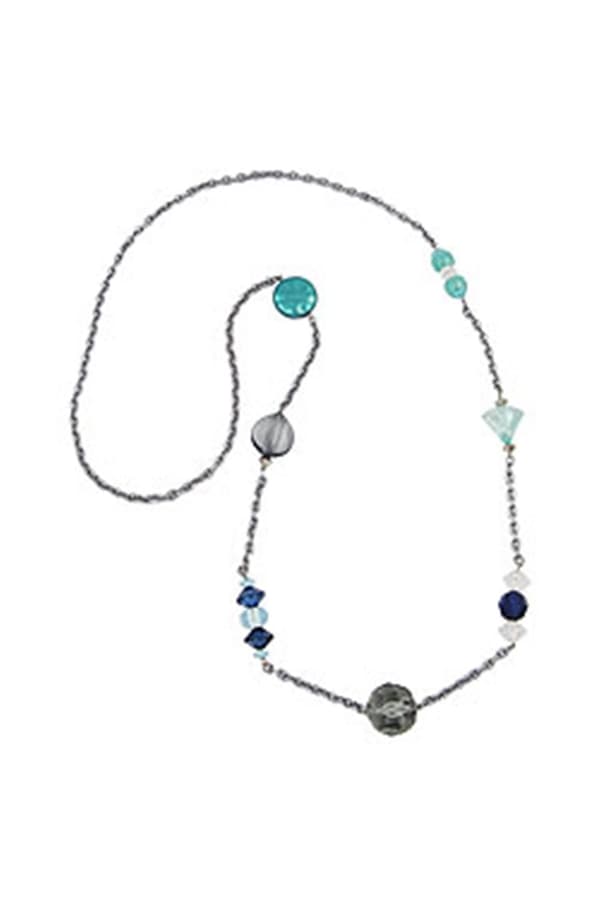 Necklace Faceted Beads Grey-Green 90cm - GL02322