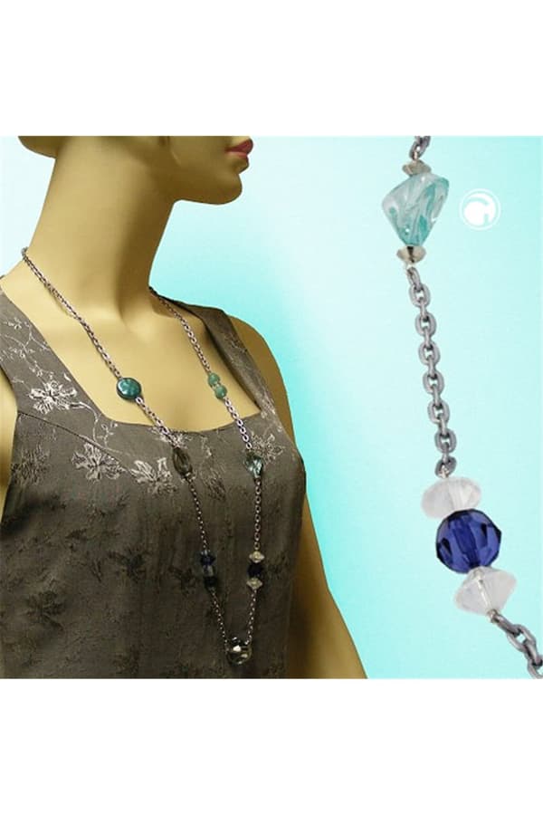 Necklace Faceted Beads Grey-Green 90cm - GL02322