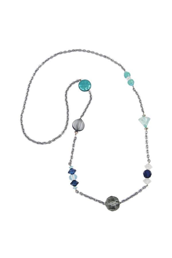 Necklace Faceted Beads Grey-Green 90cm - GL02322