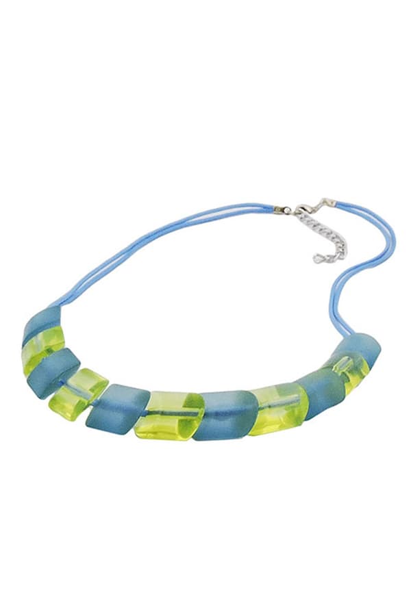 Necklace 2x Light Blue Knotted Cord & Turquoise-Green Slanted Beads - GL02035