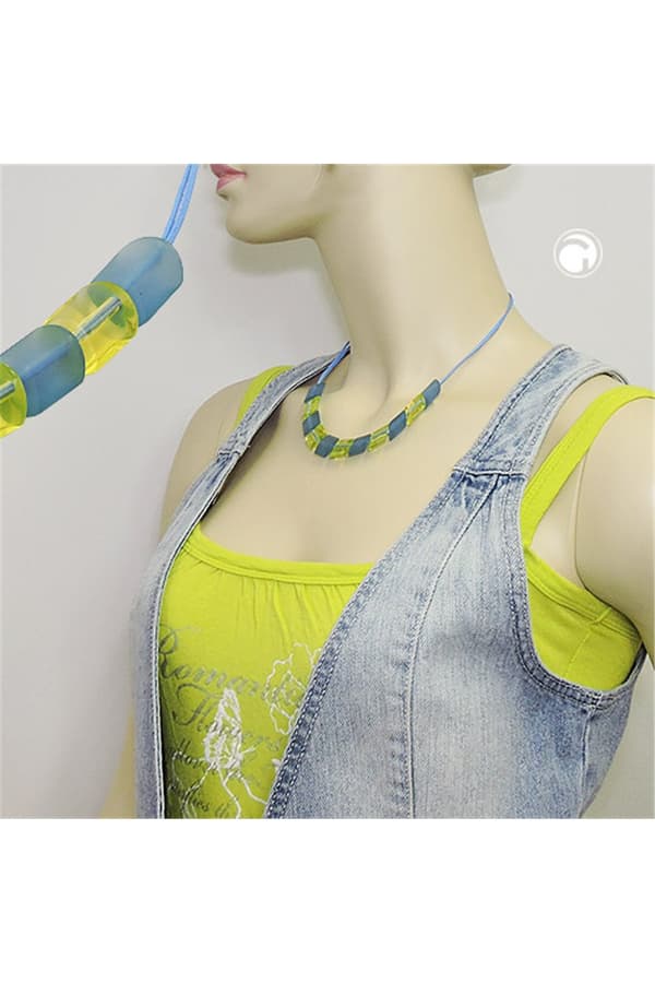 Necklace 2x Light Blue Knotted Cord & Turquoise-Green Slanted Beads - GL02035