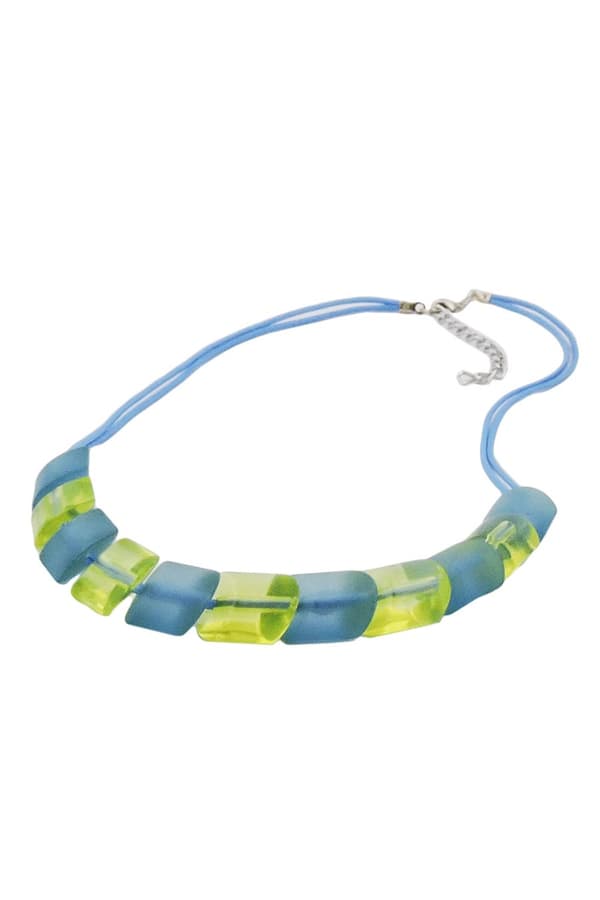 Necklace 2x Light Blue Knotted Cord & Turquoise-Green Slanted Beads - GL02035