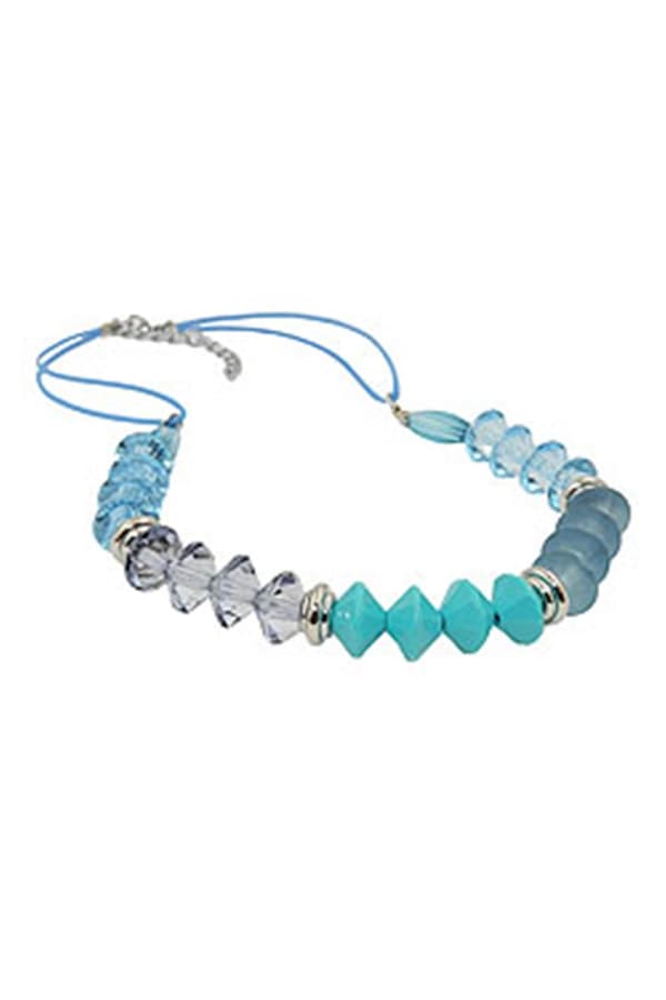 Necklace Faceted Beads Turquoise & Silver Colored - GL01325