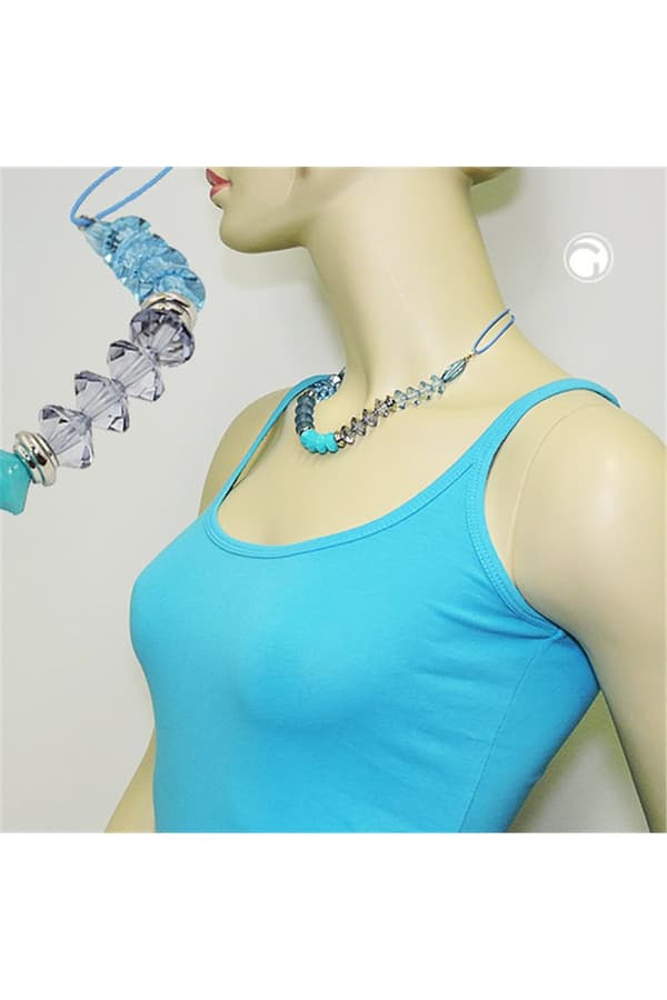 Necklace Faceted Beads Turquoise & Silver Colored - GL01325