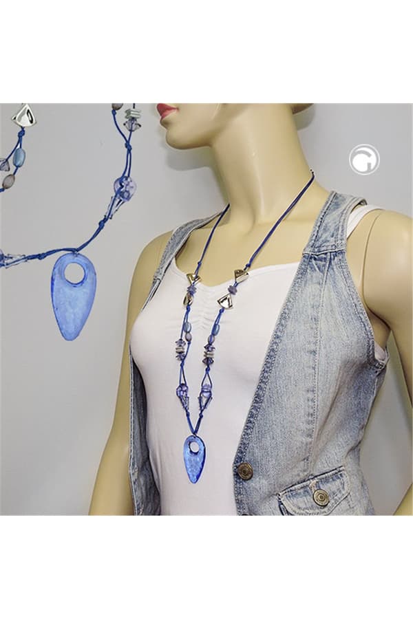 Necklace Blue And Crome-Finished Beads - GL01191