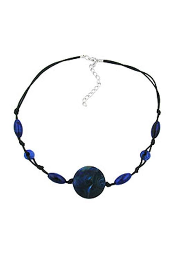 Necklace Blue Marbled Different Shaped Beads - GL01110