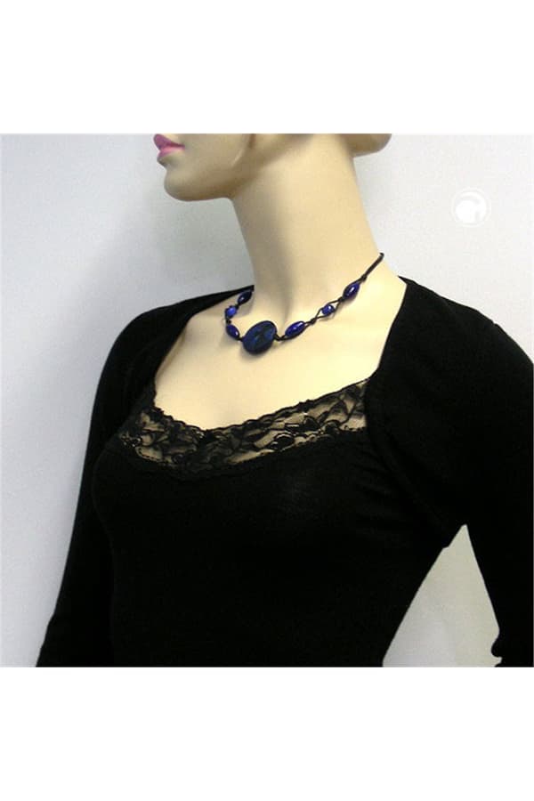 Necklace Blue Marbled Different Shaped Beads - GL01110
