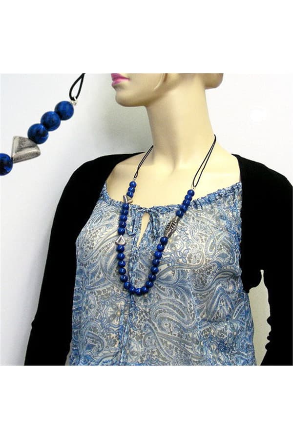 Necklace Blue Beads Long - GL01104