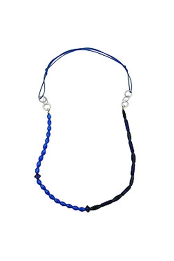 Necklace Blue Beads Chrome/ Silver Coloured Rings - GL01098