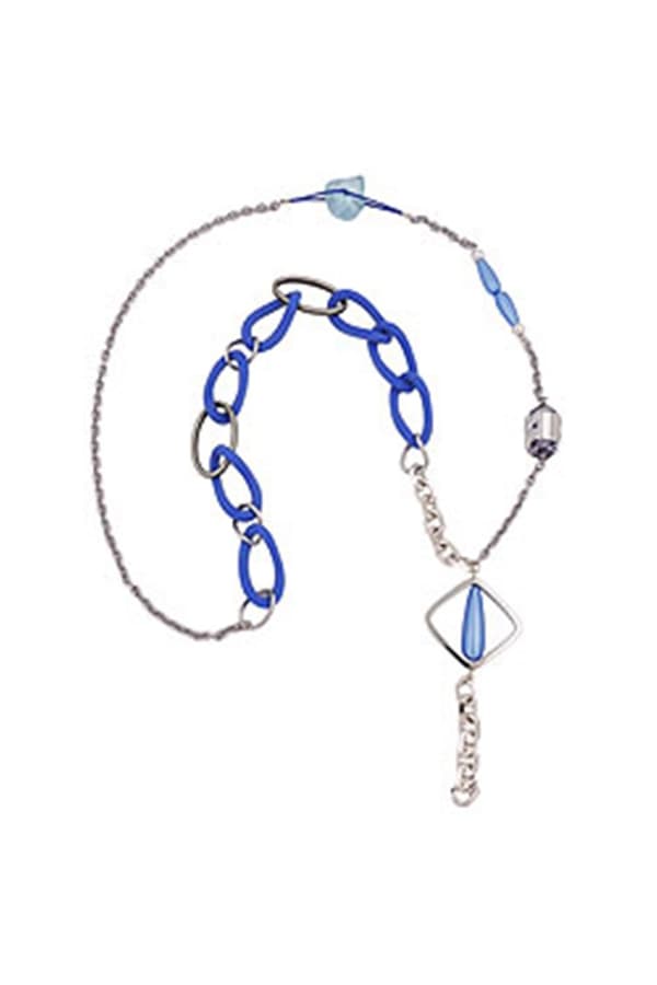 Necklace Blue Beads Chain Links - GL01083