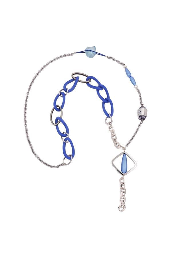 Necklace Blue Beads Chain Links - GL01083