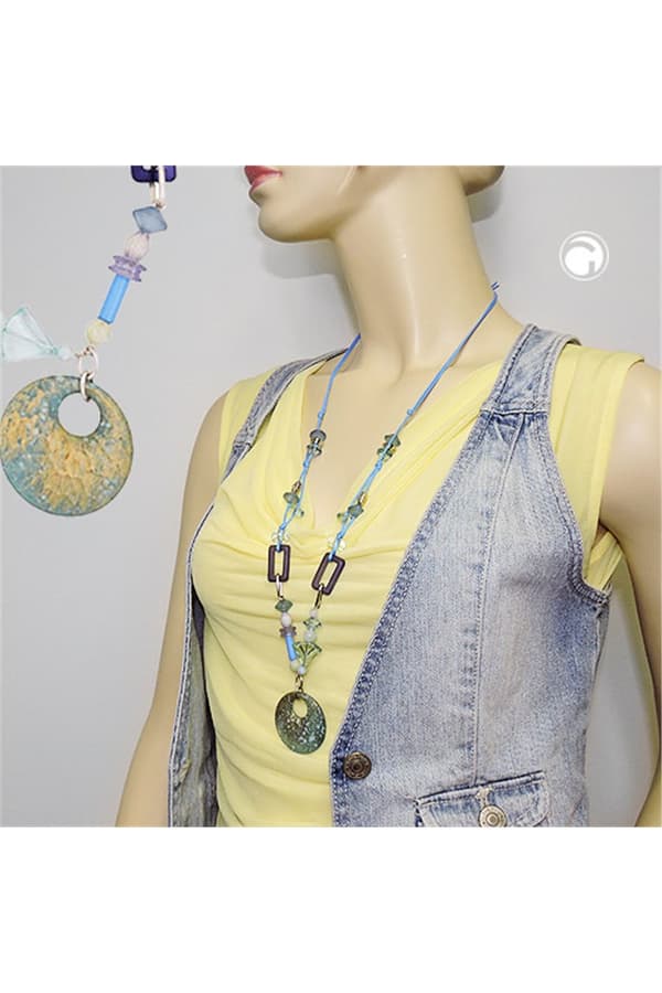 Necklace Different Beads Turquoise And Light Blue - GL01077
