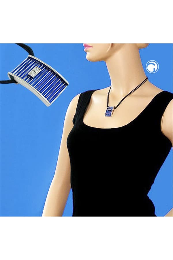 Necklace Blue And Silver Pendant 45cm - GL00066