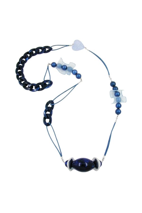 Necklace Beads & Organza Blue 90cm - GL00024