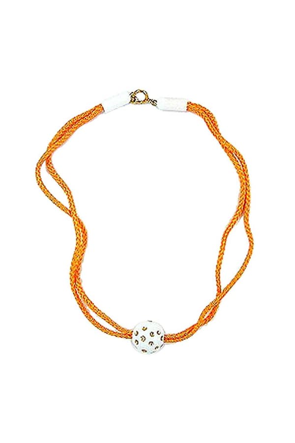 Necklace White Bead Thick Orange Cord - GL05217
